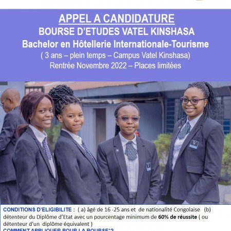 Bourses d’études Vatel Kinshasa  à l’ intention des Diplômés d’Etat Congolais pour la  Rentrée Novembre 2022